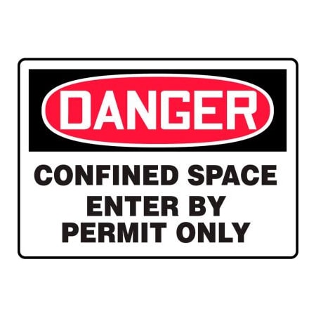 Accuform Accuform Danger Sign, Confined Space Enter By Permit Only, 10inW x 7inH, Aluminum MCSP133VA